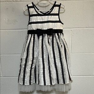 Jona Michelle Black & White Striped Bow-Accent Formal Dress 5